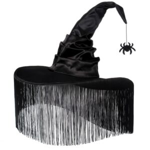 justotry witch hat for women - halloween women costume black witches hats with dangle fringe for hallowee decor accessories hocus pocus party favor