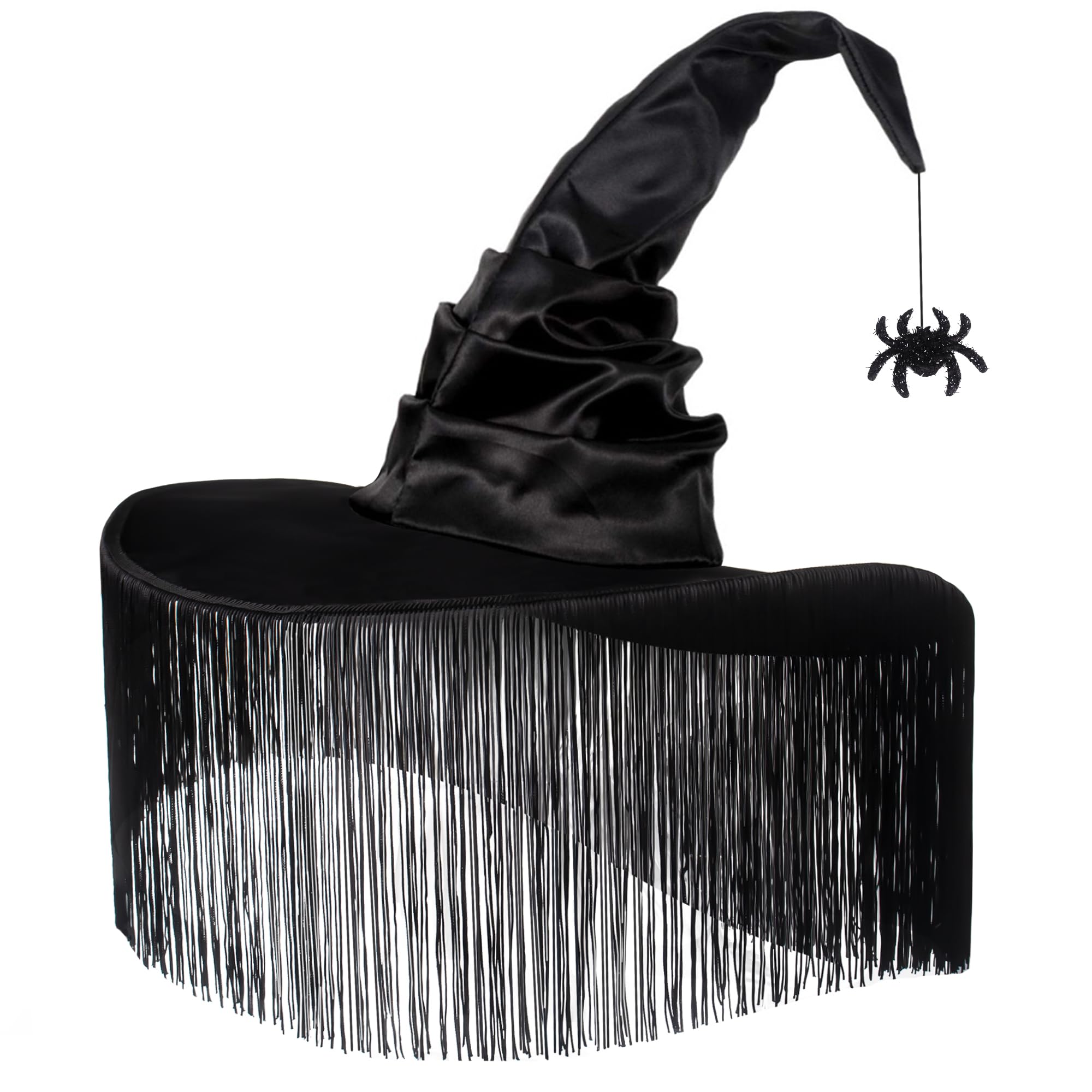 JUSTOTRY Witch Hat for Women - Halloween Women Costume Black Witches Hats with Dangle Fringe for Hallowee Decor Accessories Hocus Pocus Party Favor