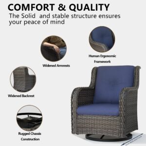 MeetLeisure 5 Pieces Outdoor Furniture Patio Furniture Set Wicker Outdoor Sofa Set with Swivel Rocking Chairs,Patio Ottomans, Cushions Included(Mixed Grey/Blue)