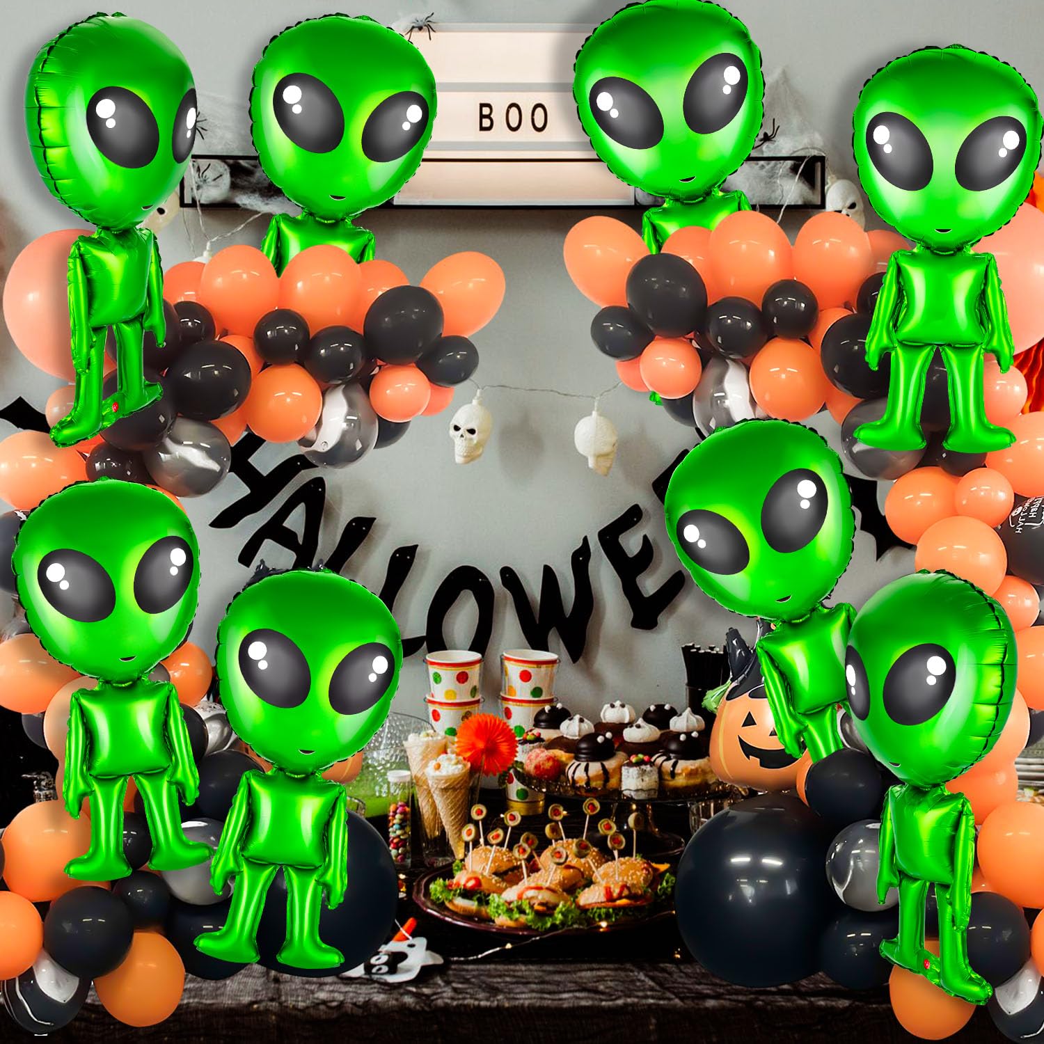 8 pcs Alien Balloons 32 in Green Alien Inflatable Funny Inflatable Alien Balloon Blow Up Alien for Halloween, Christmas, Birthday Alien Party Decoration