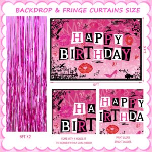 Hombae Hot Pink Lips Party Decorations, Burn Book Girls Birthday Decorations Backdrop Fringe Curtain Explosion Star 3D Disco Ball Balloon Garland Thats So Fetch Banner Cake Cupcake Topper