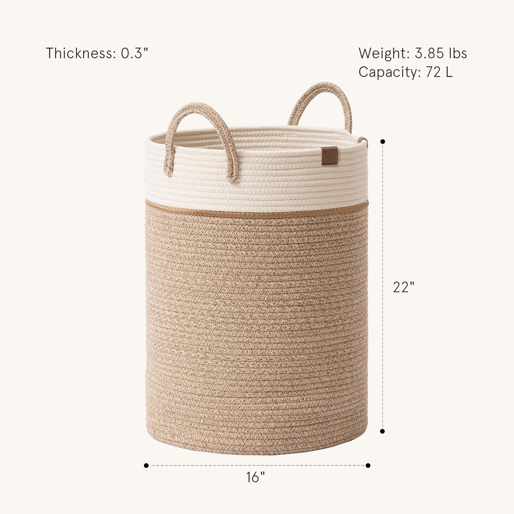 LA JOLIE MUSE Woven Basket Rope Storage Baskets - Tall Cotton Basket, Laundry Basket for Blanket, Kids Toy, Nursery Clothes Hamper Basket-XL