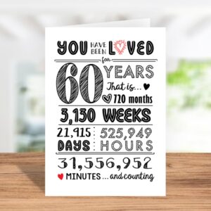 Katie Doodle 60th Birthday Card - Super Cute 60th Birthday Gifts for Women, 60th Birthday Decorations Women, 60th Birthday Decorations for Men, Table Decor - Includes 60 Years Loved Card & Envelope