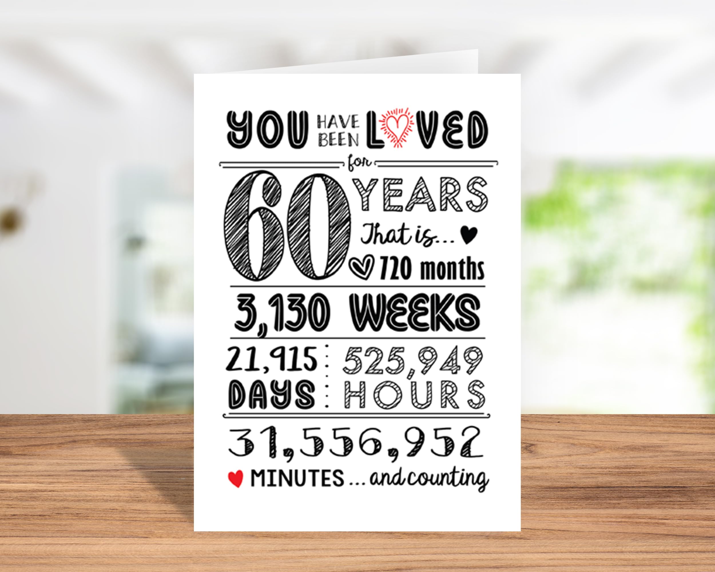 Katie Doodle 60th Birthday Card - Super Cute 60th Birthday Gifts for Women, 60th Birthday Decorations Women, 60th Birthday Decorations for Men, Table Decor - Includes 60 Years Loved Card & Envelope