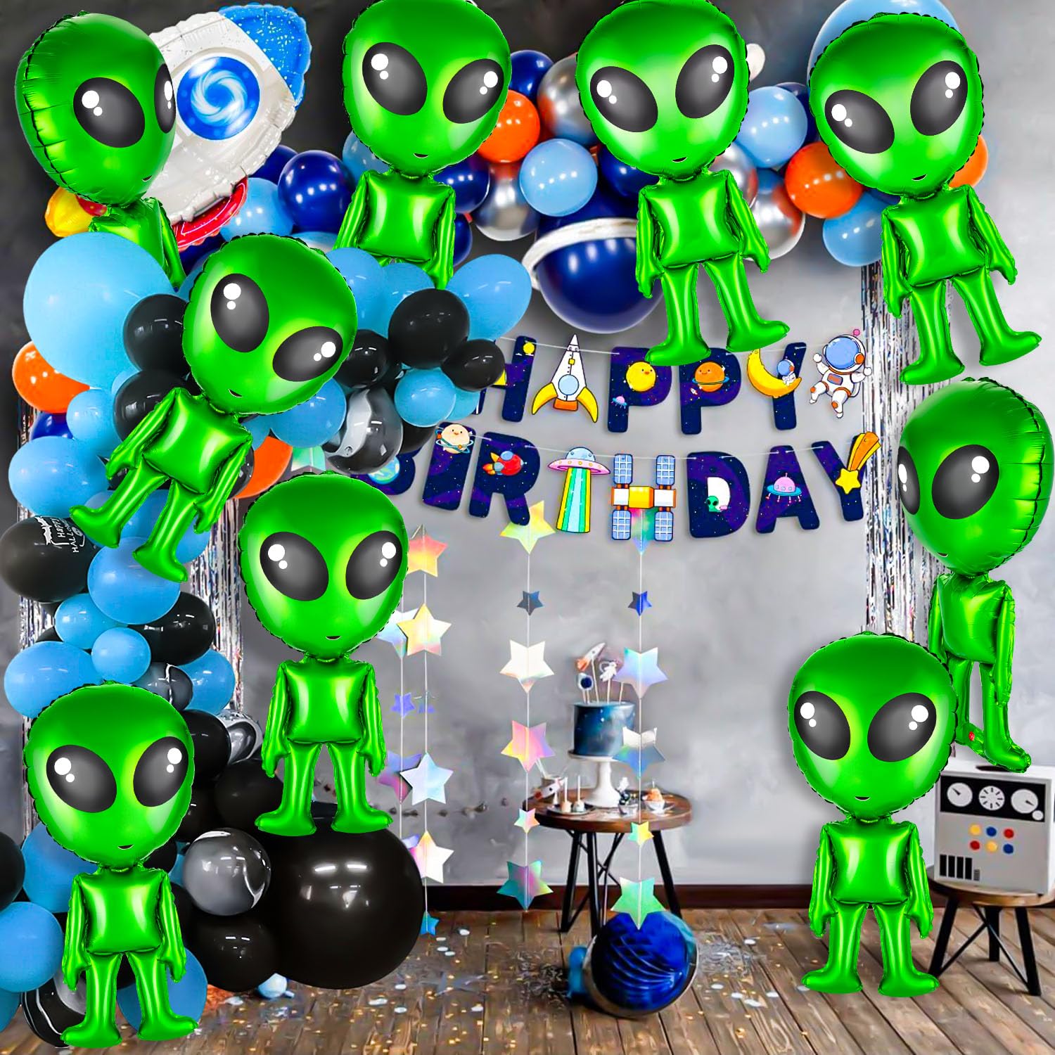 8 pcs Alien Balloons 32 in Green Alien Inflatable Funny Inflatable Alien Balloon Blow Up Alien for Halloween, Christmas, Birthday Alien Party Decoration