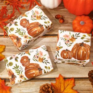 AnyDesign Fall Pumpkin Wrapping Paper Boho Floral Pumpkin Gift Wrap Paper Bulk Folded Flat Autumn Watercolor Flower Art Paper for Thanksgiving DIY Crafts Gift Wrapping, 19.7 x 27.6 Inch, 6 Sheet