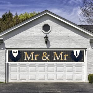 INNORU Large Mr & Mr Banner, Gay Wedding Party Backdrop Yard Sign, Men Groom to Be Yard Garden Banner, Gay Bridal Shower Party Indoor Outdoor Decor Supplies 9.8 * 1.6ft