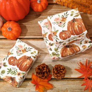 AnyDesign Fall Pumpkin Wrapping Paper Boho Floral Pumpkin Gift Wrap Paper Bulk Folded Flat Autumn Watercolor Flower Art Paper for Thanksgiving DIY Crafts Gift Wrapping, 19.7 x 27.6 Inch, 6 Sheet