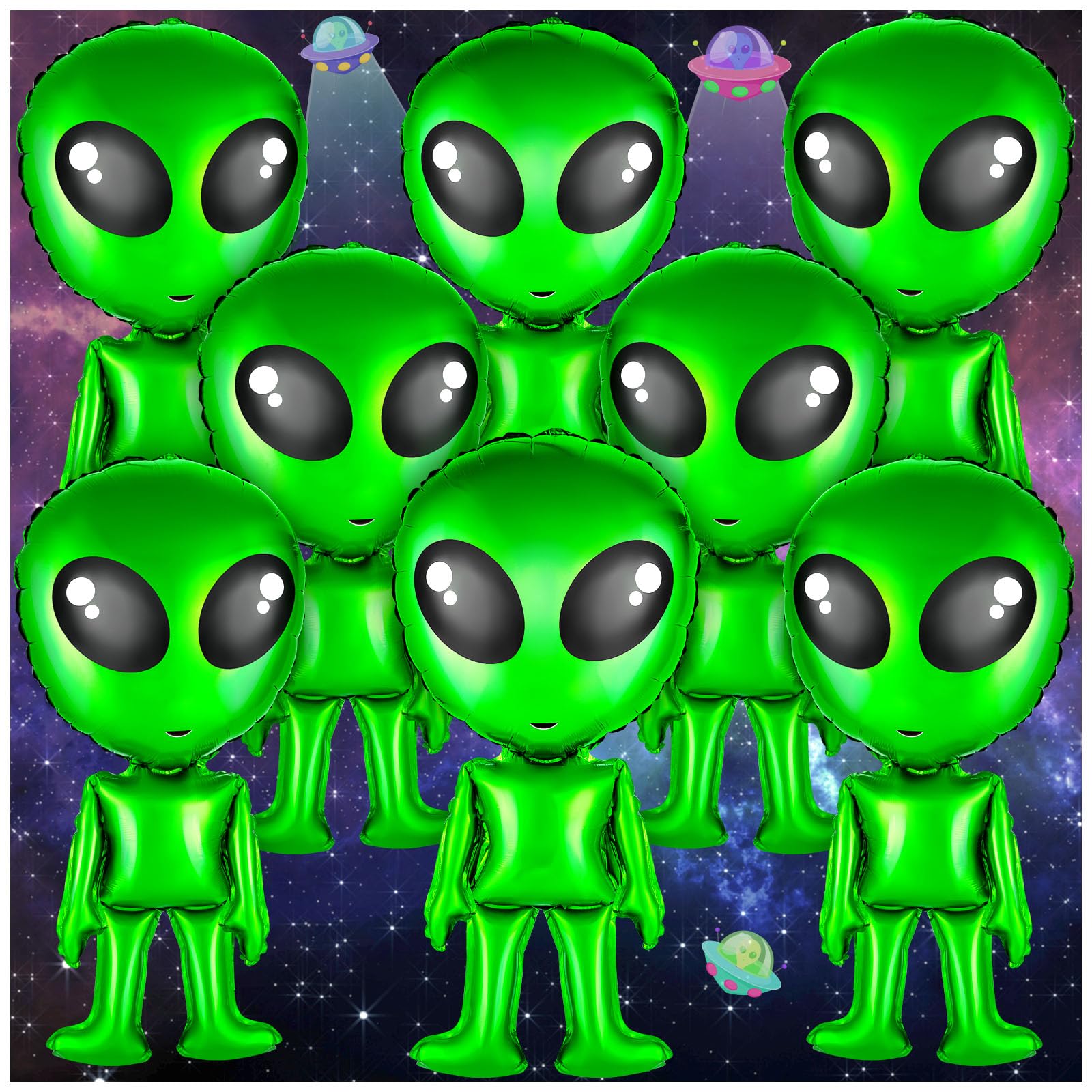 8 pcs Alien Balloons 32 in Green Alien Inflatable Funny Inflatable Alien Balloon Blow Up Alien for Halloween, Christmas, Birthday Alien Party Decoration