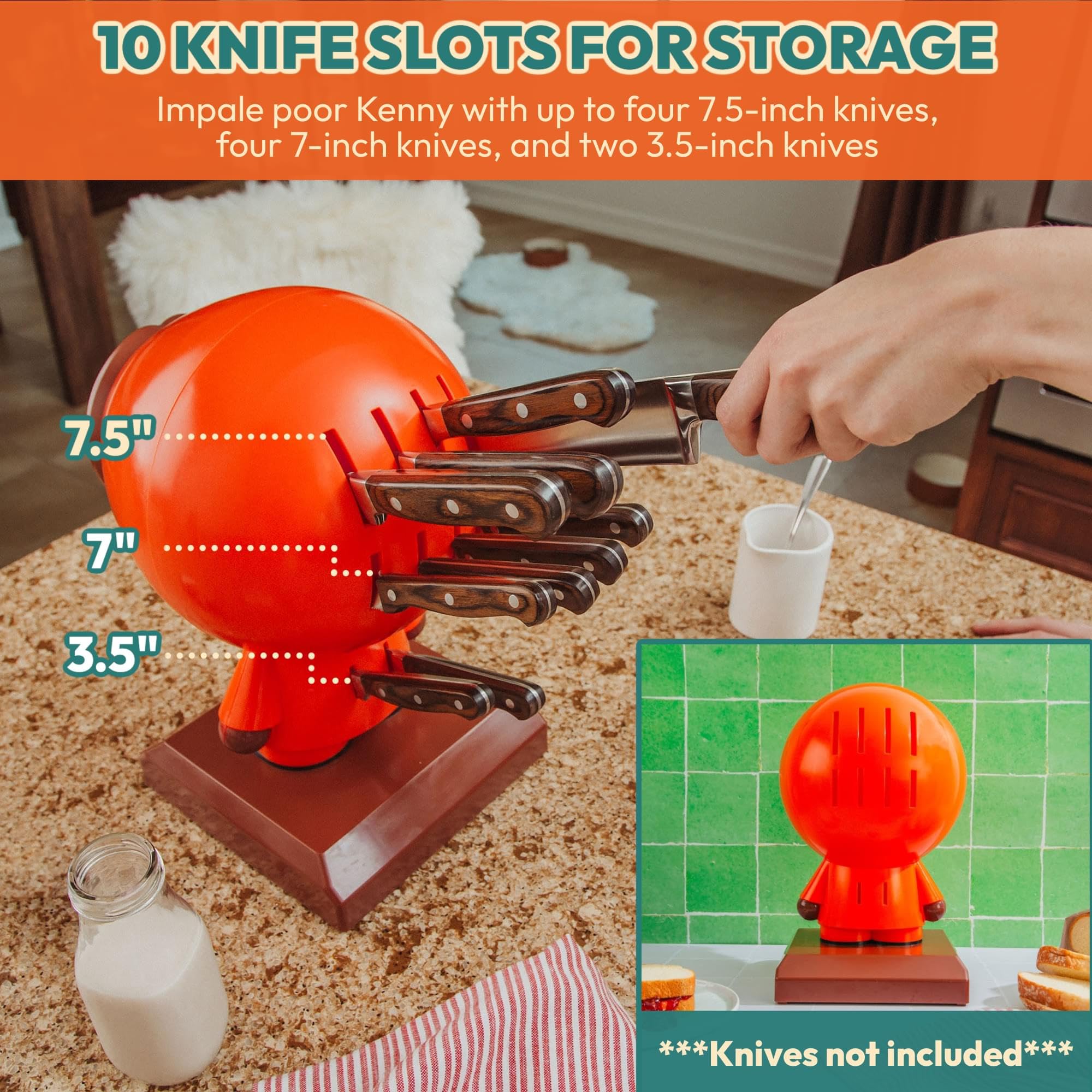 South Park Kenny 10-Slot Knife Block Holder | Freestanding Kitchen Storage Organizer, Space-Saving Cutlery Display | 9 x 10 x 14 Inches