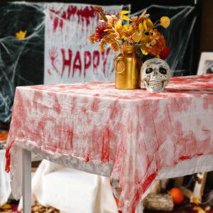 LFUTARI 3 PCS Halloween Bloody Gauze Table Cover- 85" x 60"Bloody Handprint Rectangle Tablecloth - Scary Halloween Table Cover for Halloween Decoration, Spooky Parties (3)