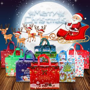 JWSCYSY 9Pcs Christmas Gift Bags, Christmas Tote Bags with Handles, Reusable Non-Woven Shopping Bags for Xmas Gifts Wrapping Holiday Party Supplies, 12.8"×9.8"×6.7"