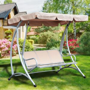 2 Person Swing Canopy Replacement seat top Cover 3 Patio Seater 4x6 74 1 2 Width 76inx45in 82w 51dpth 66h Chair aosom for Canopies Two to Garden Entertainment Outdoor (Beige)