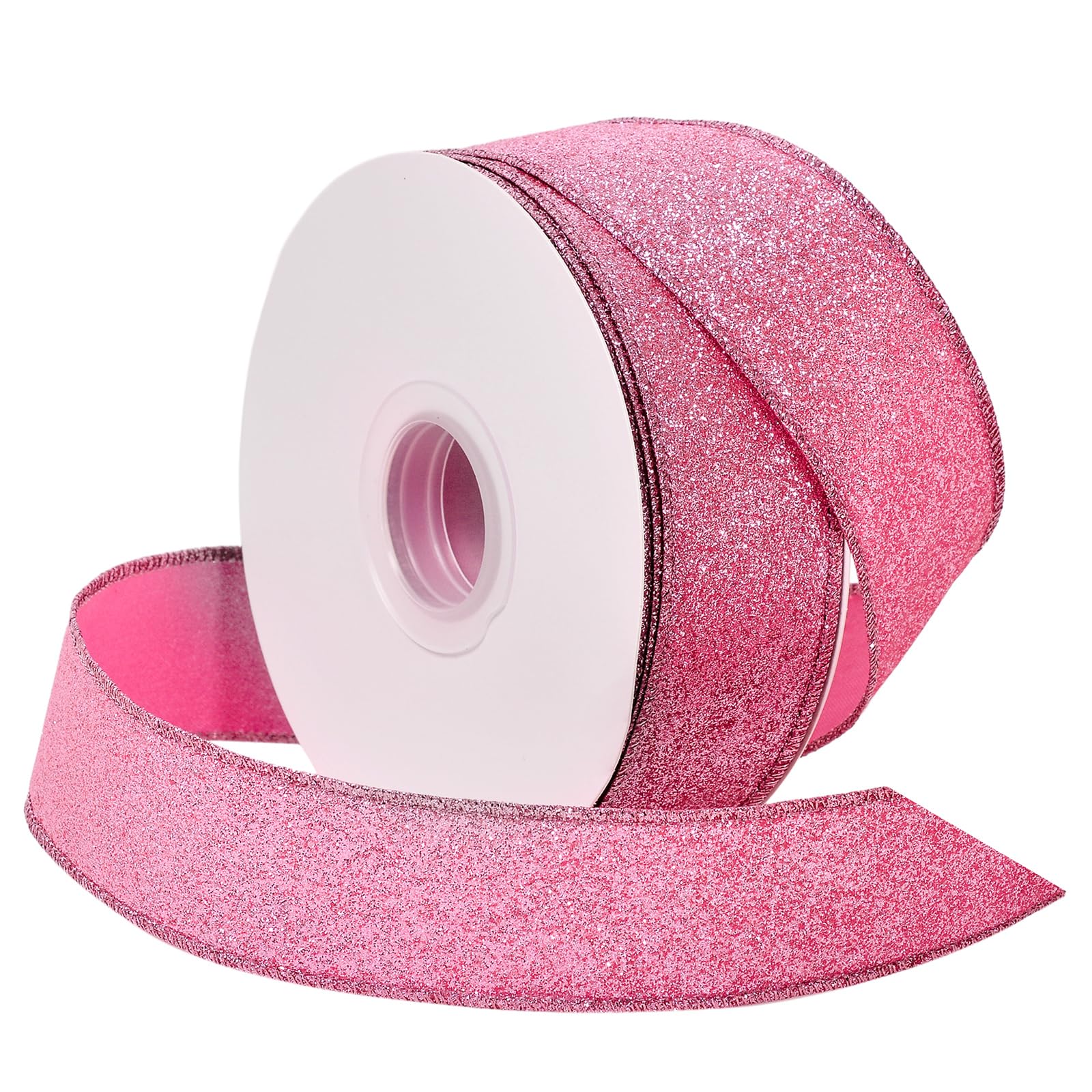 YAMA Glitter Wired Ribbon, Pink, 1-1/2 inch x 20 Yards, for Christmas, Gift Wrapping, Wreath, Crafts, Bow Making and Party Decoration