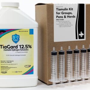 TiaGard Tiamulin 12.5% Liquid Concentrate (1,000 mL) w/ Veterinary Syringe Kit - Generic for Denagard - Antibiotic Drinking Water Solution in Groups, Pens & Herds - Antibiótico Tiamulina para Cerdos