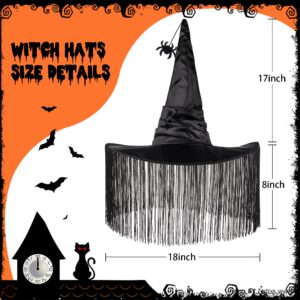 JUSTOTRY Witch Hat for Women - Halloween Women Costume Black Witches Hats with Dangle Fringe for Hallowee Decor Accessories Hocus Pocus Party Favor