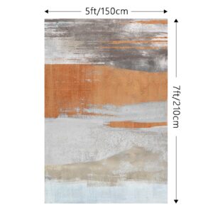 Eroyat Modern Indoor Slim Area Rug,5x7 Feet Large Living Room Bedroom Rug,Light Luxury Entryway Kitchen Rug,Non-Slip and Non-Shedding Low Pile Easy to Clean Home Decor,Gray-Orange