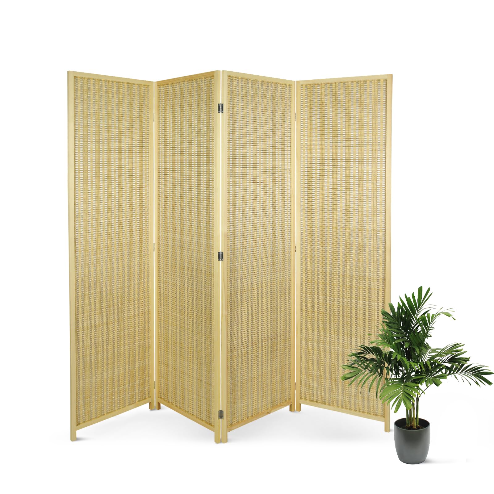 ECOMEX Room Divider 4 Panel Woven Bamboo Screen, Room Divider and Folding Privacy Screens, Freestanding Hand-Woven Room Partitions for Bedroom, Bamboo