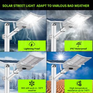 HIEPOCK 6000W Solar Street Light，200000LM 6500K Solar Street Lights Outdoor, Dusk to Dawn Solar Outdoor Lighting with Motion Sensor, IP67 Solar Parking Lot Lights, Suitable for Yard, Parking Lot