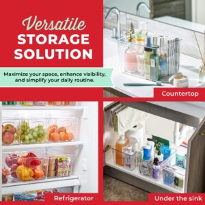 Clear Refrigerator Organizer Bins - Plastic Fridge Organizers - Storage Containers for Organizing Pantry, Cupboard, Cabinet, Freezer, Food, Fruit, Kitchen, Bathroom - Refrigerator Storage Bin set of 2