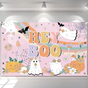 avezano halloween hey boo baby shower backdrop halloween groovy boho rainbow retro hippie theme baby shower banner little boo daisy baby shower party decorations photo background 70.8 x 43.3 inch