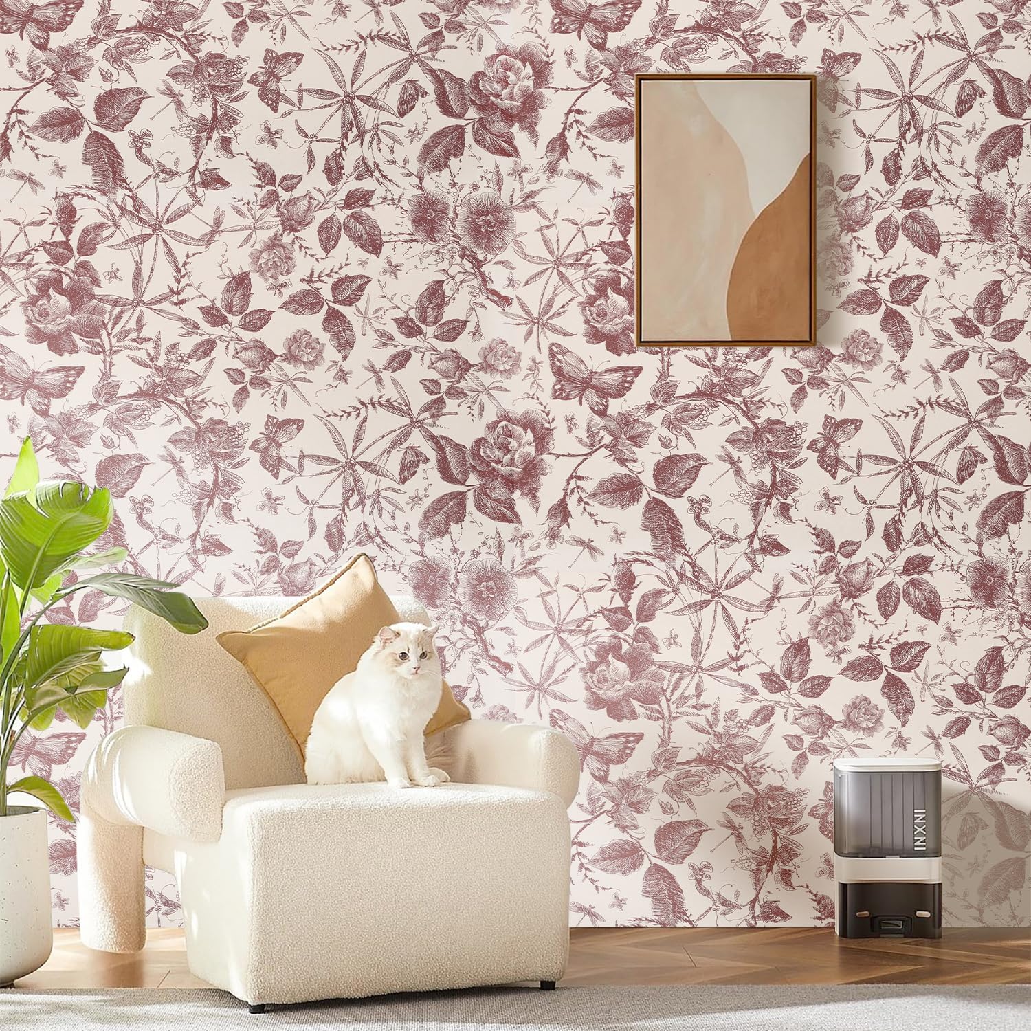 LOVADA Wallpaper Peel and Stick - 15.7x118inch Wallpapers Rose Flowes Wall Paper Red and White Vinyl Peel and Stick Wallpaper Cabinet Contact Paper, Modern Wallpaper for Home Deco