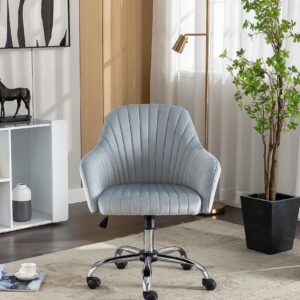 Home Office Desk Chair, Vanity Chair, Modern Velvet Adjustable Low Back Rolling Chair, Twill Upholstered Cute Office Chair, Desk Chairs with Wheels for Bedroom,Vanity Room,Classroom (Dark Gray)