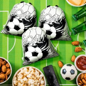 Xuhal 24 Pcs Soccer Party Favors Bags Soccer Drawstring Bags Soccer Team Gift Goodie Treat Bags Sports Theme Backpack Bags for Soccer Birthday Party Decoration Baby Shower Supplies(Black, White)