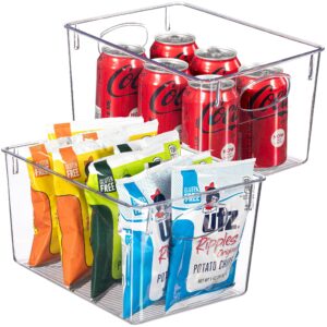 Clear Refrigerator Organizer Bins - Plastic Fridge Organizers - Storage Containers for Organizing Pantry, Cupboard, Cabinet, Freezer, Food, Fruit, Kitchen, Bathroom - Refrigerator Storage Bin set of 2