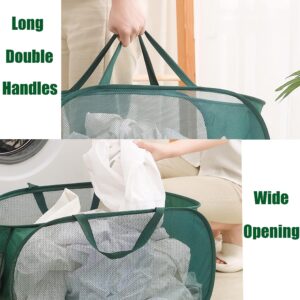 Mesh Pop Up Laundry Hamper, Durable Collapsible Laundry Baskets with Side Pockets, Foldable Clothes Storage Hamper with Reinforced Carry Handles for Dorm, Laundry Room, Kids Room, Green,1 Pack