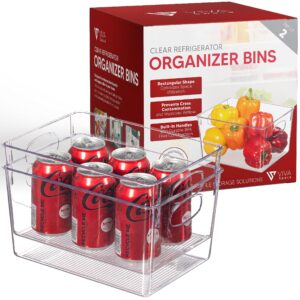 clear refrigerator organizer bins - plastic fridge organizers - storage containers for organizing pantry, cupboard, cabinet, freezer, food, fruit, kitchen, bathroom - refrigerator storage bin set of 2