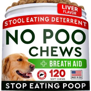 STRELLALAB No Poo Chews for Dogs - Stop Dog Poop Eating - Coprophagia & Stool Eating Deterrent with Probiotics, Digestive Enzymes & Immune Support - Liver Flavor - Made in USA - 120 Chews