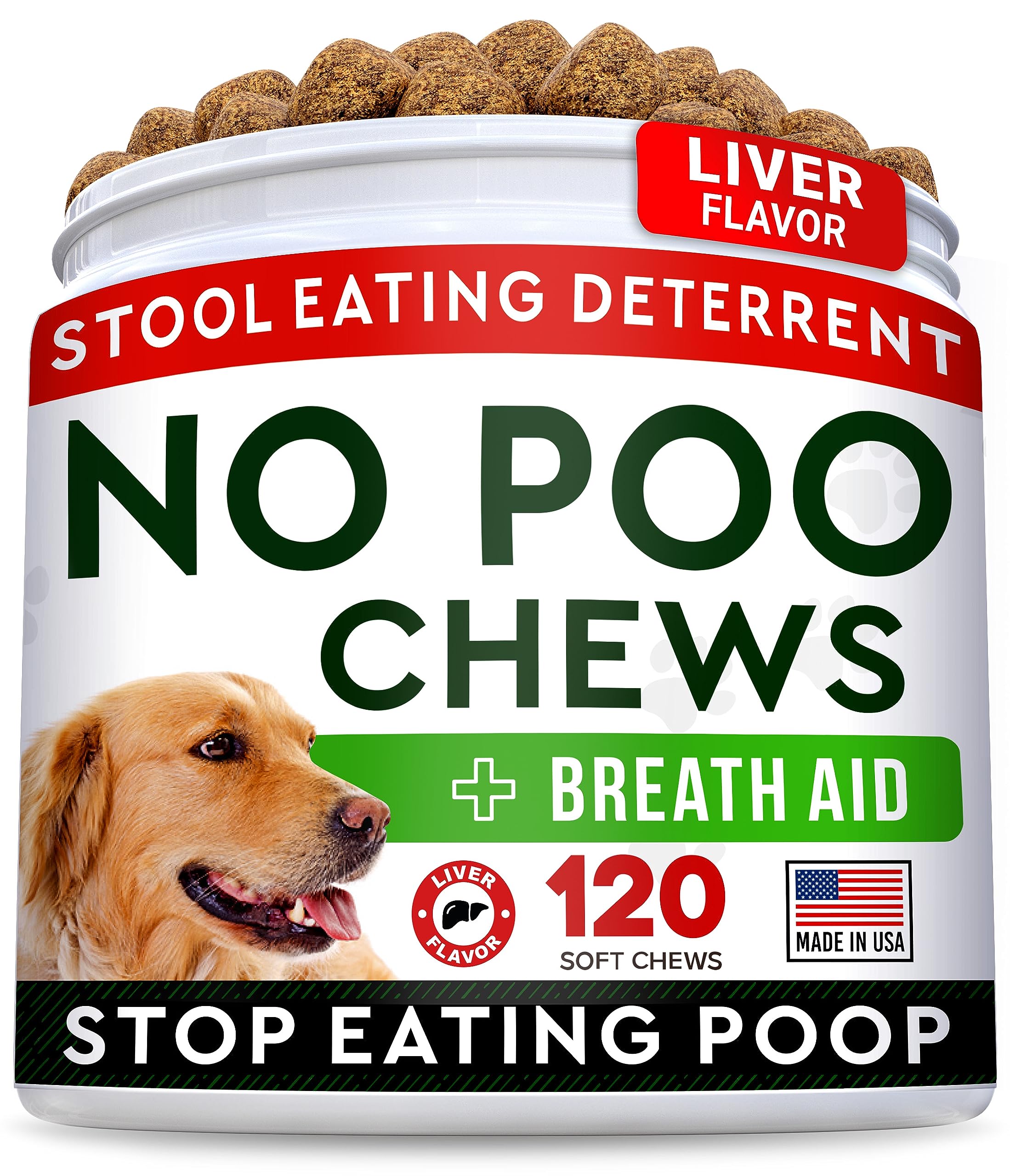 STRELLALAB No Poo Chews for Dogs - Stop Dog Poop Eating - Coprophagia & Stool Eating Deterrent with Probiotics, Digestive Enzymes & Immune Support - Liver Flavor - Made in USA - 120 Chews