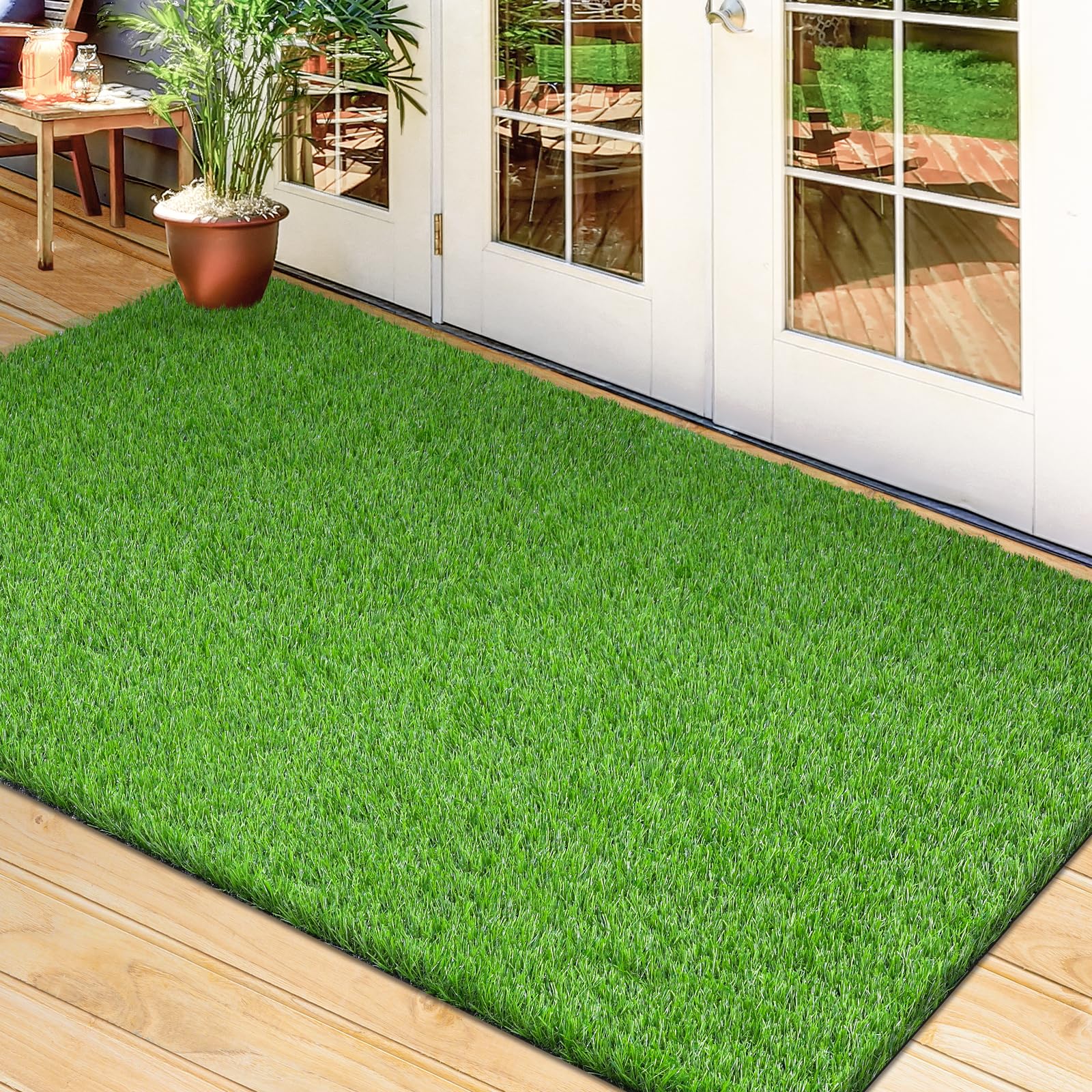 TREETONE Artificial Turf Rug, 3x5 Ft Realistic Grass Mat, Indoor/Outdoor Rug Green Turf Perfect for Multi-Purpose Home Entryway Scraper, Patio Lawn, Dog, Lawn, Garden Doormat