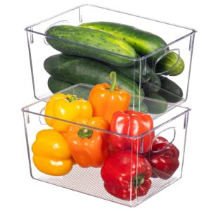 Clear Refrigerator Organizer Bins - Plastic Fridge Organizers - Storage Containers for Organizing Pantry, Cupboard, Cabinet, Freezer, Food, Fruit, Kitchen, Bathroom - Refrigerator Storage Bin set of 2