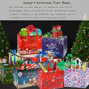 JWSCYSY 9Pcs Christmas Gift Bags, Christmas Tote Bags with Handles, Reusable Non-Woven Shopping Bags for Xmas Gifts Wrapping Holiday Party Supplies, 12.8"×9.8"×6.7"