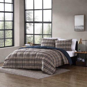 Eddie Bauer- King Duvet Cover Set, Reversible Microsuede Bedding Set with Matching Sham(s), Casual Home Décor (Rugged Plaid Brown, King)