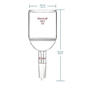 stonylab Buchner Filtering Funnel, Borosilicate Glass Buchner Filtration Funnel with Fine Filter Disc (G3) and 24/40 Lower Standard Joint, 60 ml