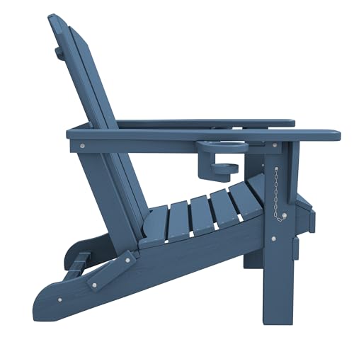 SERWALL Folding Adirondack Chair, HDPE Adirondack Chairs, Plastic Outdoor Chairs- Looks Exactly Like Real Wood- Navy