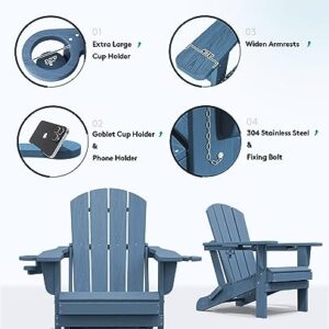 SERWALL Folding Adirondack Chair, HDPE Adirondack Chairs, Plastic Outdoor Chairs- Looks Exactly Like Real Wood- Navy