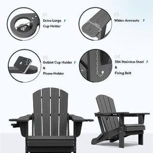 SERWALL Foldable Adirondack Chair, HDPE Adirondack Chair with Wood-Texture-Gray