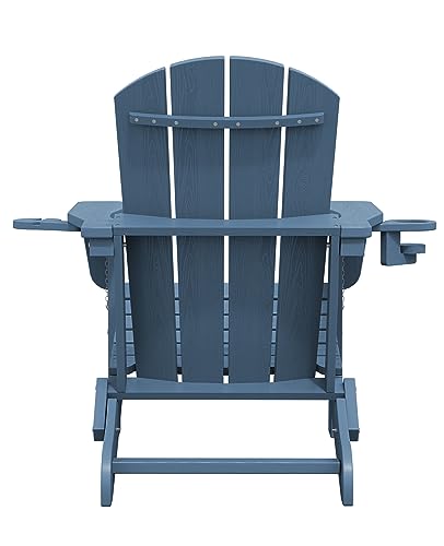 SERWALL Folding Adirondack Chair, HDPE Adirondack Chairs, Plastic Outdoor Chairs- Looks Exactly Like Real Wood- Navy