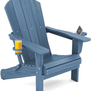 SERWALL Folding Adirondack Chair, HDPE Adirondack Chairs, Plastic Outdoor Chairs- Looks Exactly Like Real Wood- Navy