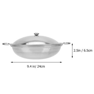 Kichvoe Stainless Steel Wok Pan with Lid 2pcs Double Handle Everyday Pan Nonstick Frying Pan Shabu Pot Seafood Cookware Fits All Stoves for Home Outdoor Camping BBQ 24cm