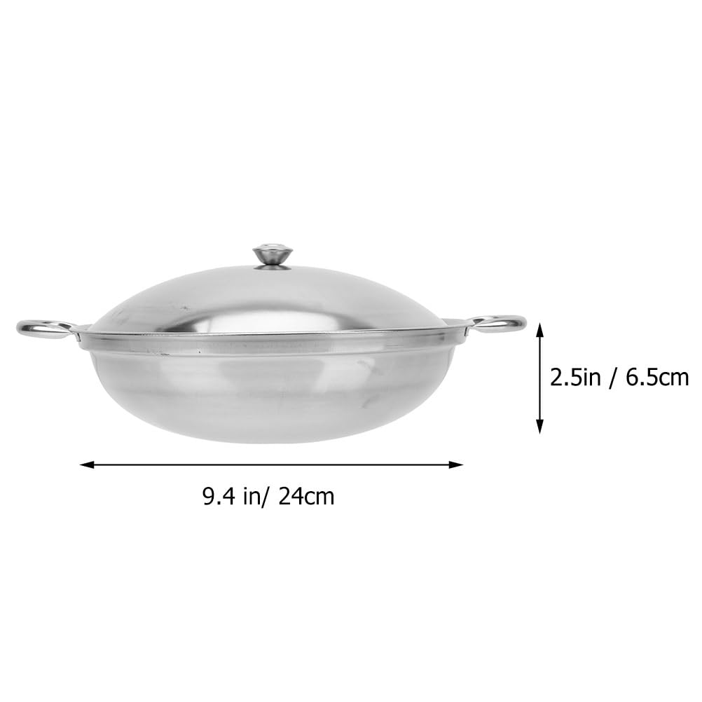 Kichvoe Stainless Steel Wok Pan with Lid 2pcs Double Handle Everyday Pan Nonstick Frying Pan Shabu Pot Seafood Cookware Fits All Stoves for Home Outdoor Camping BBQ 24cm