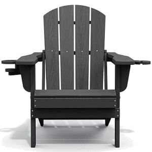 SERWALL Foldable Adirondack Chair, HDPE Adirondack Chair with Wood-Texture-Gray