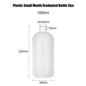 TOPWEL 2PCS 1000ml/34oz Empty Plastic Small Mouth Graduated Lab Chemical Container Reagent Bottle Sample Liquid Sealing Reagent Bottle Boston Rounds Liquid Storage with Inner Plug