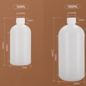 TOPWEL 2PCS 1000ml/34oz Empty Plastic Small Mouth Graduated Lab Chemical Container Reagent Bottle Sample Liquid Sealing Reagent Bottle Boston Rounds Liquid Storage with Inner Plug