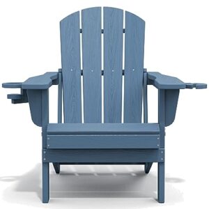 SERWALL Folding Adirondack Chair, HDPE Adirondack Chairs, Plastic Outdoor Chairs- Looks Exactly Like Real Wood- Navy