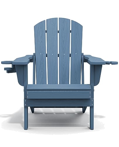 SERWALL Folding Adirondack Chair, HDPE Adirondack Chairs, Plastic Outdoor Chairs- Looks Exactly Like Real Wood- Navy